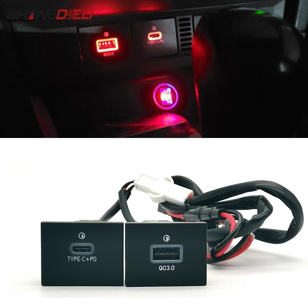 Car Phone Charger Socket Double QC3.0 Type C PD USB Charging Port Power Adapter For Ford Focus 2004-2011 mk2 Accessories
