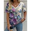 2025 Ethnic Women's T-Shirt Vintage Graphic Fashion Short Sleeved V-Neck Regular Tops Daily Print Tee Summer