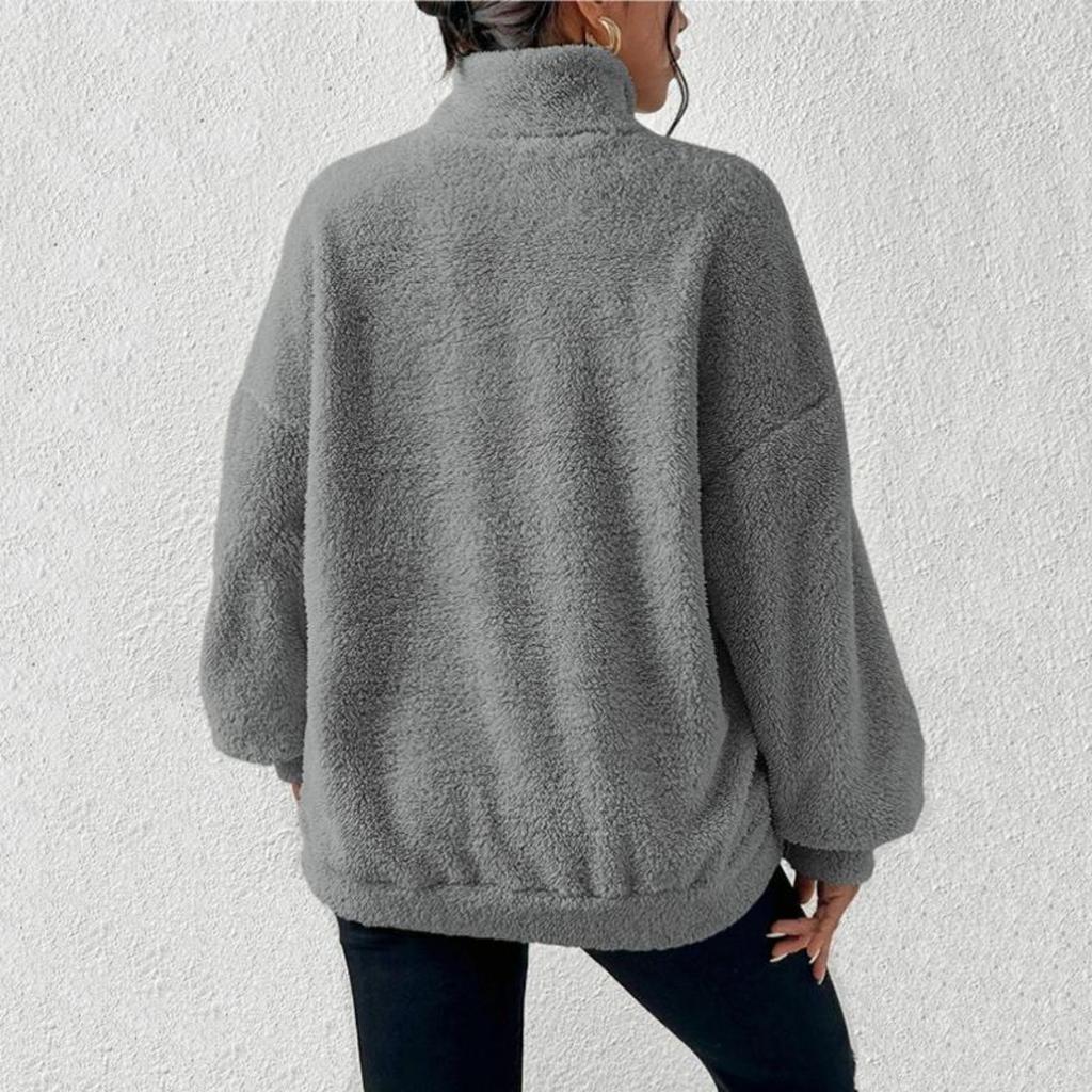 New Women’s Stylish Quilt Coat Zipper High Neck Long Sleeve Loose Pullover Coat with Pocket Casual Warm Fashion Solid Coat Soft Comfortable Work Coat