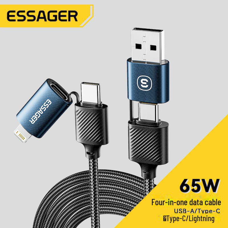 

ESSAGER 65W PD Fast Charging 4-in-1 Data Cable for Computer and Mobile Blue