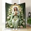 Unsere Liebe Frau von der Gnade Florale Gebetdecke Gedruckte Decke für Wohnzimmer Bett Sofa Mittagspause Weiche Gemütliche Decke für Freundesfest Geschenk