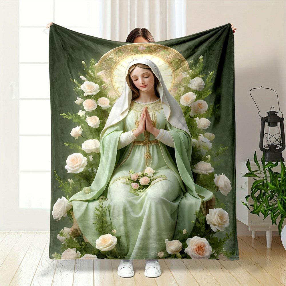 Unsere Liebe Frau von der Gnade Florale Gebetdecke Gedruckte Decke für Wohnzimmer Bett Sofa Mittagspause Weiche Gemütliche Decke für Freundesfest Geschenk