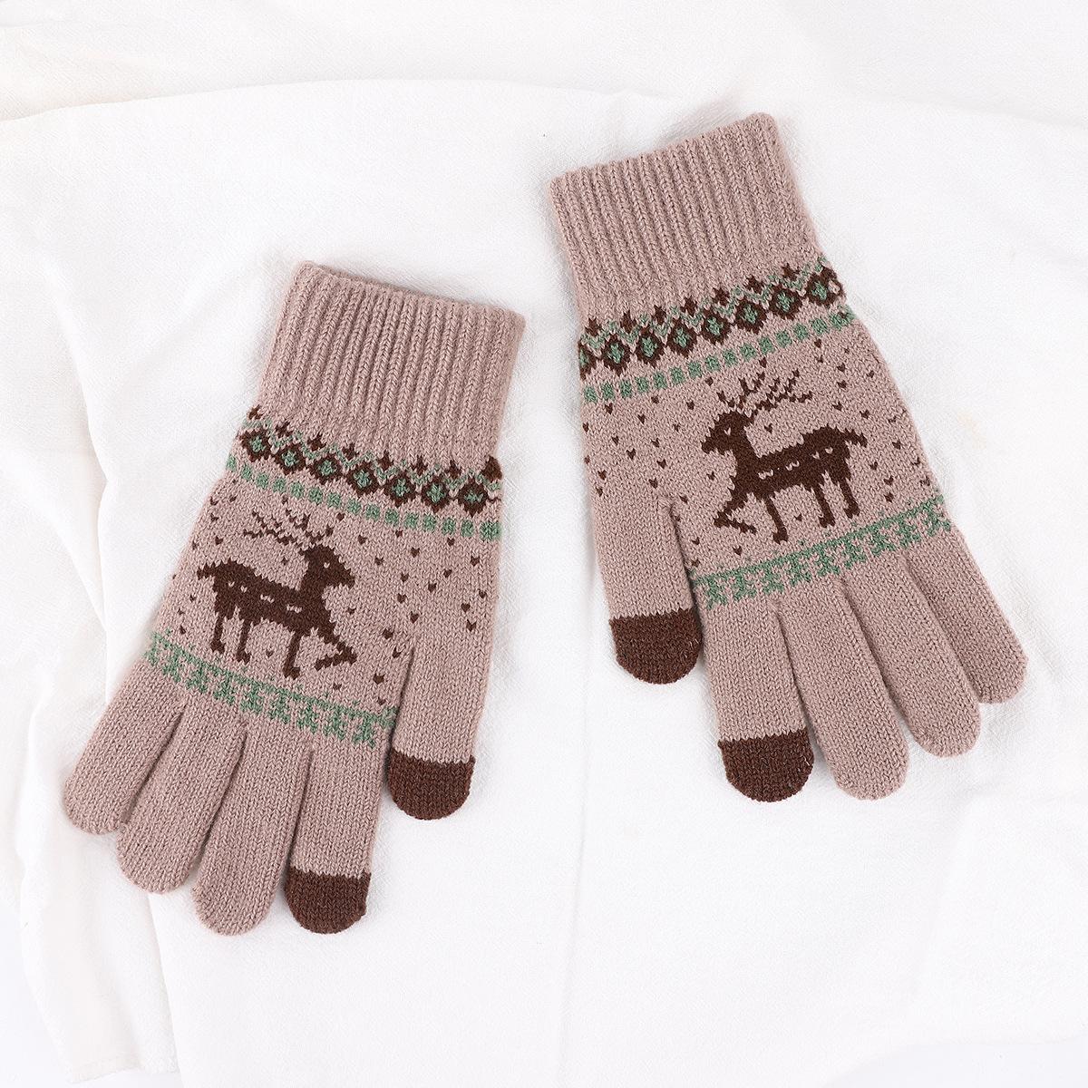 Iwarm love warm Christmas deer wool plush gloves couple autumn knitted warm gloves women One size
