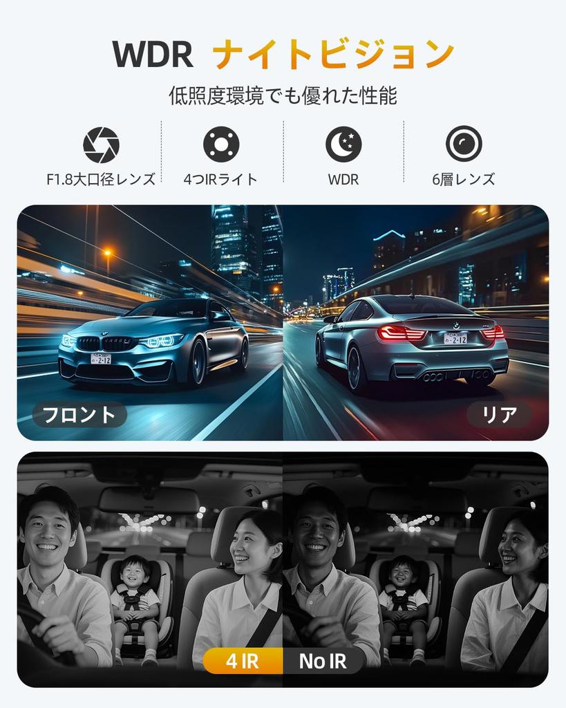 GKU 4K Dash Cam with 5GHz IPS Display with Front and Rear Integrated Simultaneous Recording of Interior and Exterior Infrared Night Parking Emergency