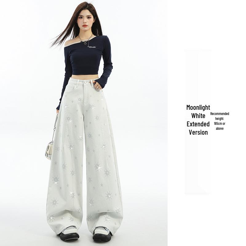 Retro Star Print Bootcut Jeans - Spring/Autumn Wide Leg Casual Pants