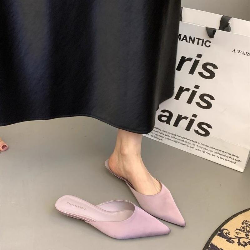 Fashion Women Pointed Toe Slippers Elegant Slingback Mules Shoes Summer Women's Sandals 2025 Low Heels Fashion Slides Mujer Sandalias
