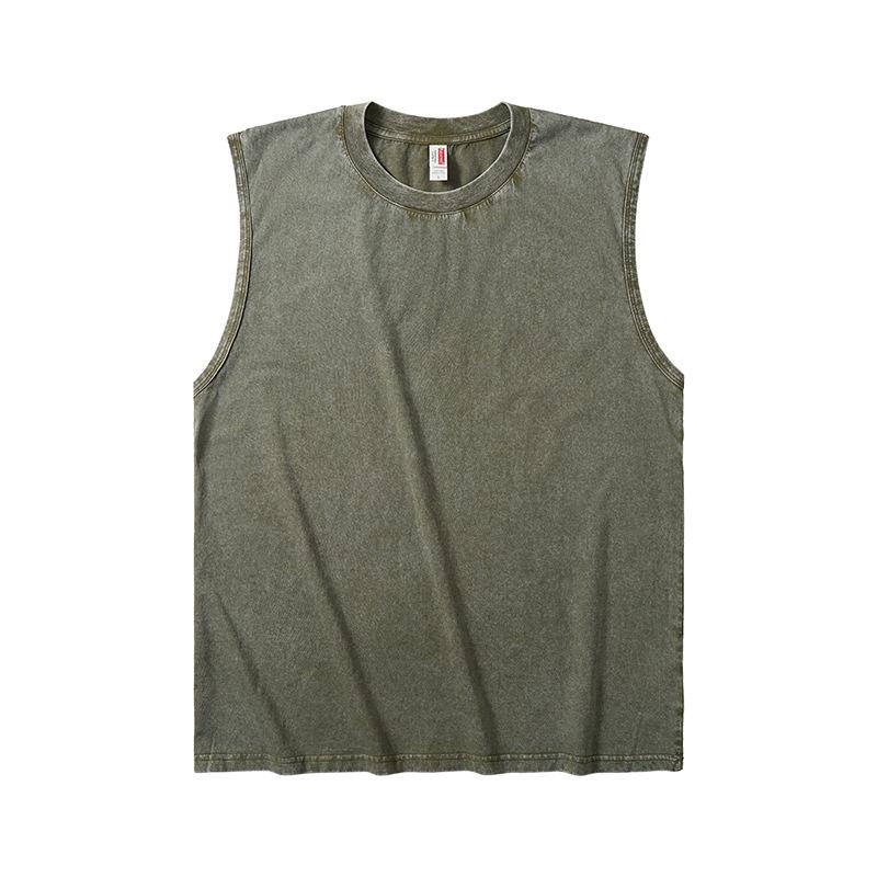 Mens Oversize Washed Cotton Sleeveless T Shirt Loose Retro Style