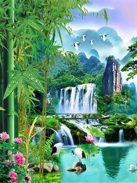 5D Full Drill Diamond Painting Waterfall Nutural Landscape Embroidery Cross Stitch Decoration for Home