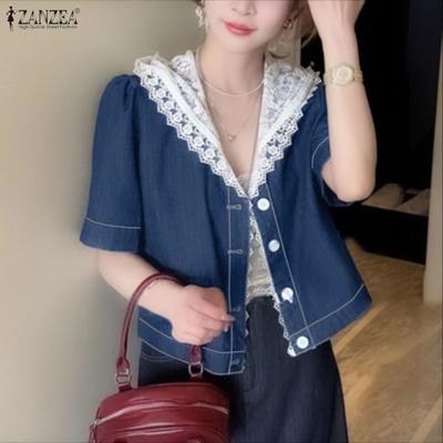 Women Casual Lace Splice Hoodies Summer Half Sleeve Blouse