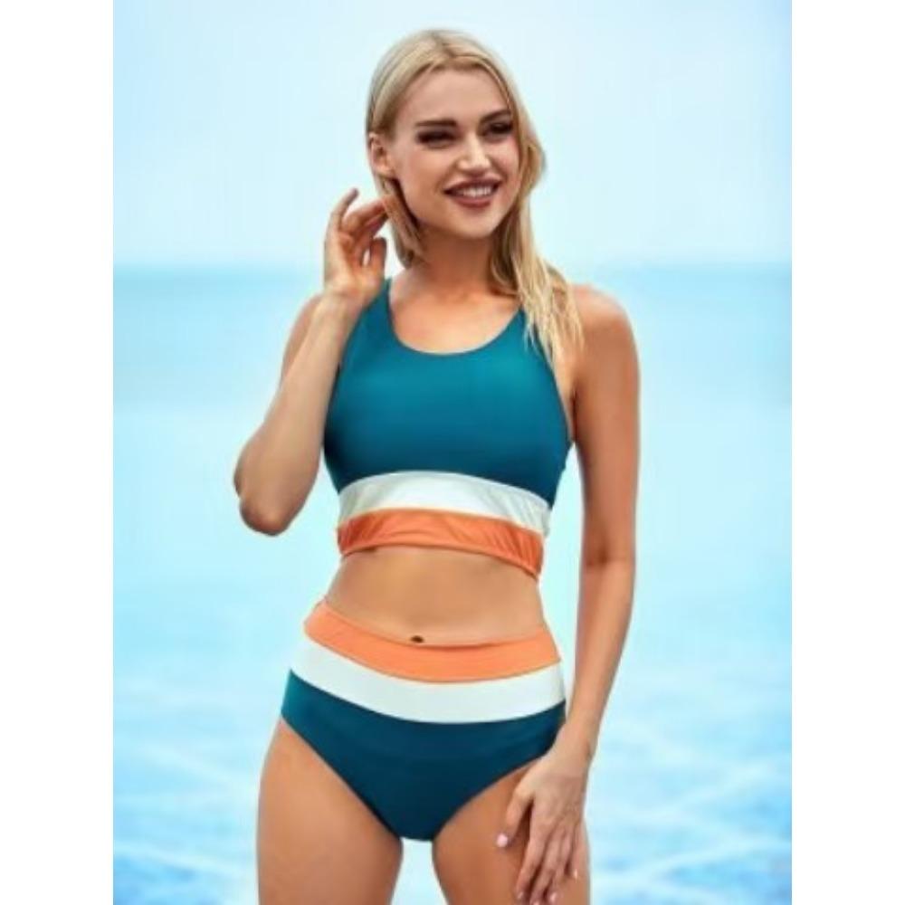 

Раздельные купальники большого размера с европейским и американским принтом, купальник-бикини на молнии XXXL озеро синий