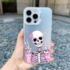 Fashion Pink Skeleton Ghost Laser Phone Case for iPhone 16 12 13 Mini 11 Pro Max 14 15 Pro Max 16 15 14 Plus Shockproof Covers