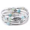 Handmade Layered Wrap Bracelet With Natural Turquoise Tigers Eye Beads Geometric Design Unisex Jewelry