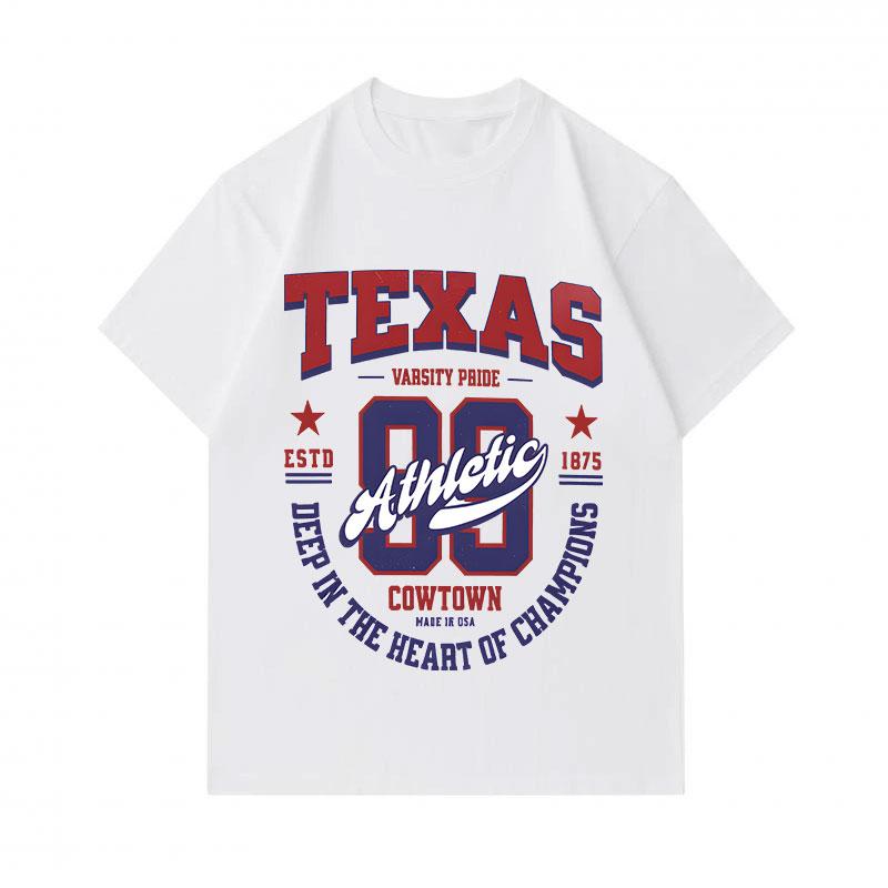 Men's 100% Cotton Short Sleeve Crew Neck T-Shirt, Texas 99 Athletic Champions Cowtown Print Casual Vintage Sport Style Tees for Daily Wear