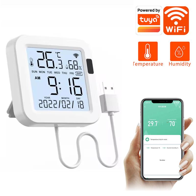 Tuya Smart Wifi Temperature and Humidity Sensor With Large Screen&Backlight Digital LCD Thermometer Hygrometer Work Alexa Google