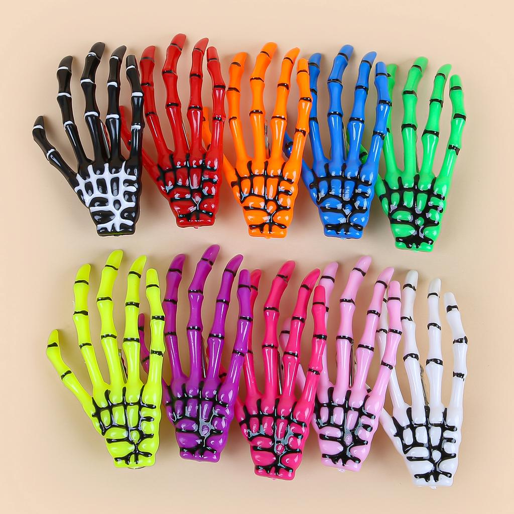 2 STÜCKE Kreative Skelett Hand Haarspange für Frauen Mädchen Gothic Stil Bunte Haarnadel Halloween Make-up Party Haarschmuck