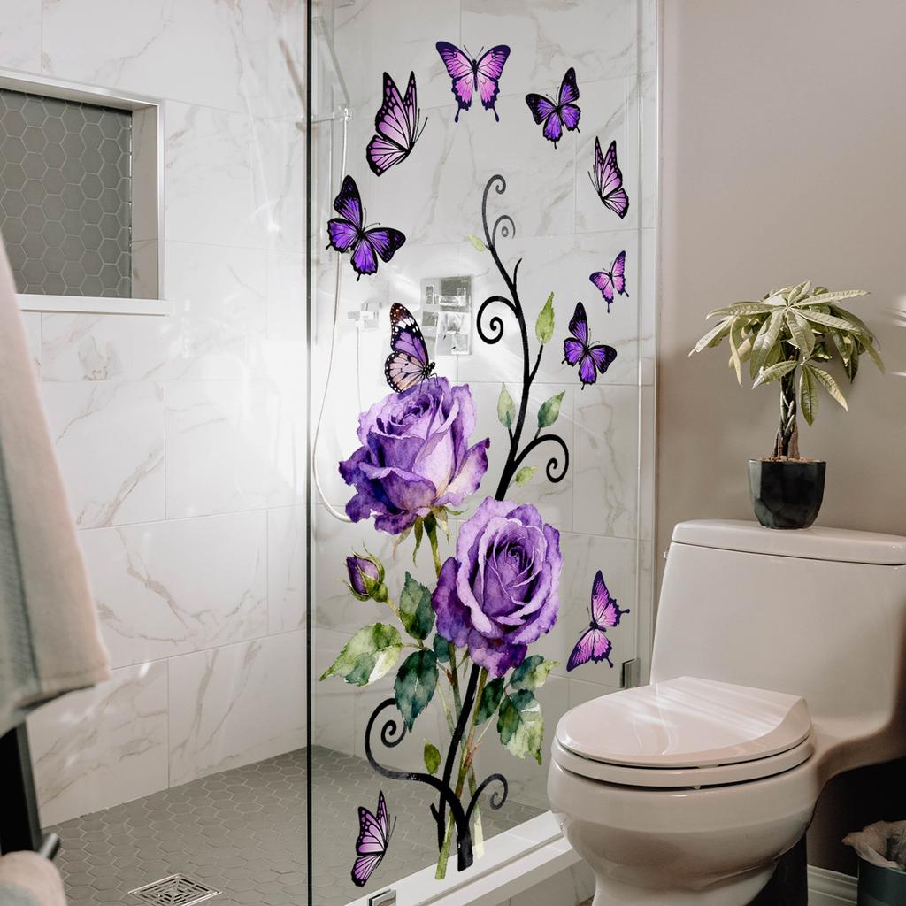 Valentine's Day Floral Wall Stickers, Rose Butterfly Decor, Living Room Bedroom Kids Room Holiday Background Wall Art