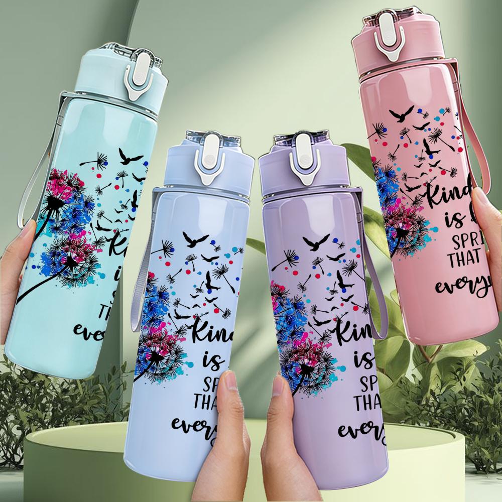 1PC Butterfly Kindness Quote Graphic,750ml Color Plastic Sports Water Bottle,Leakproof Flip Straw Lid,Suitable for Sports Office Home Use
