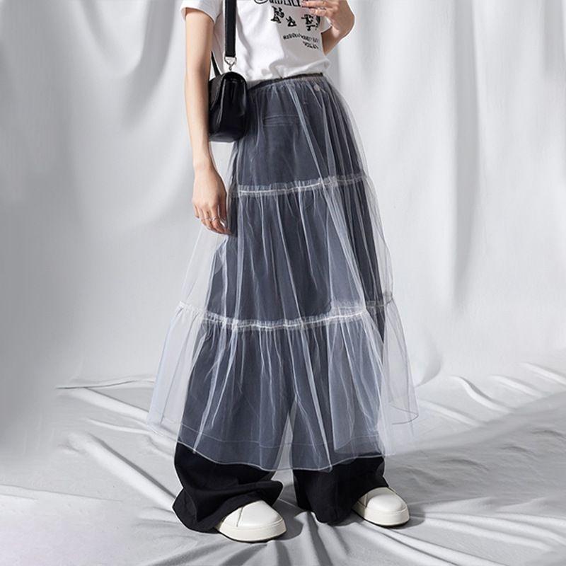 Cross-Border Foreign Trade Japan Fashion Half-Length Perspective Mesh Patchwork Pettiskirt Skirt Overskirt Ruffle Skirt Slip Dress Skirt Curtain