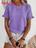 Elegant Spring Summer Womens T Shirt With Ruffle Sleeve Made From Polyester For Office Wear