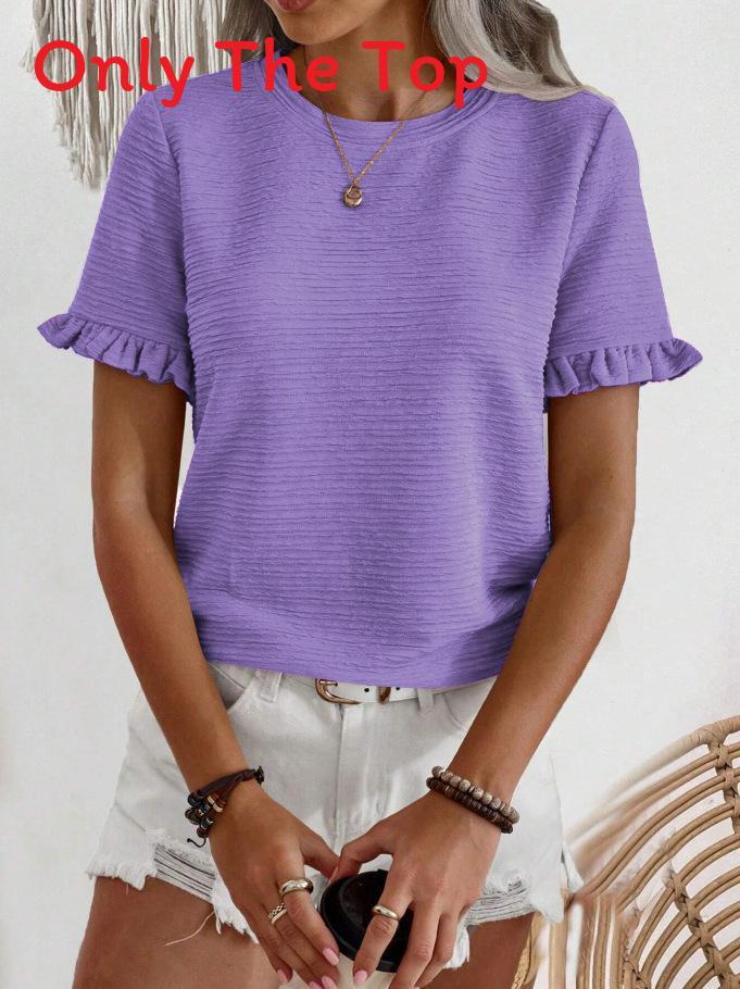 Elegant Spring Summer Womens T Shirt With Ruffle Sleeve Made From Polyester For Office Wear