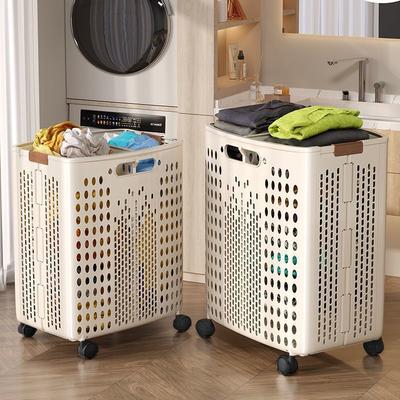 1 Piece, Available In Two Colors, Foldable Laundry Basket for Home Bathroom, Large Capacity with Wheels, Simple Design for Storing Dirty Clothes I