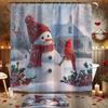 4-teiliges Winter-Schnee-Spaß-Print Duschvorhang-Set, Dekorierendes Badezimmer-Set Enthält Duschvorhang, Rutschfeste Bodenmatte, Toilettendeckel