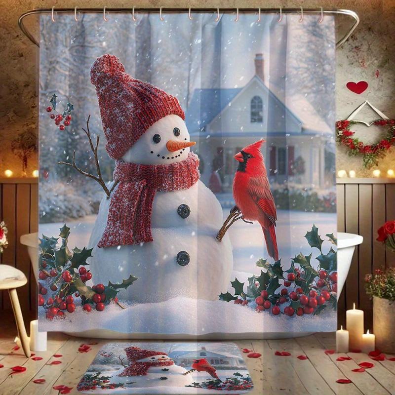 4-teiliges Winter-Schnee-Spaß-Print Duschvorhang-Set, Dekorierendes Badezimmer-Set Enthält Duschvorhang, Rutschfeste Bodenmatte, Toilettendeckel