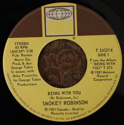 7inch Record SMOKEY ROBINSON - Being With You T54321X Tamla 1981 Canada Soul/Funk Used