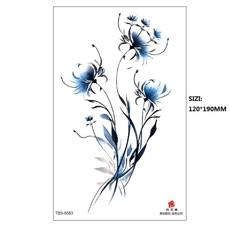 Hand Painted Original Color Flower Fox Phoenix Women'S Simulated Tattoo Water Transfer Tattoo Sticker