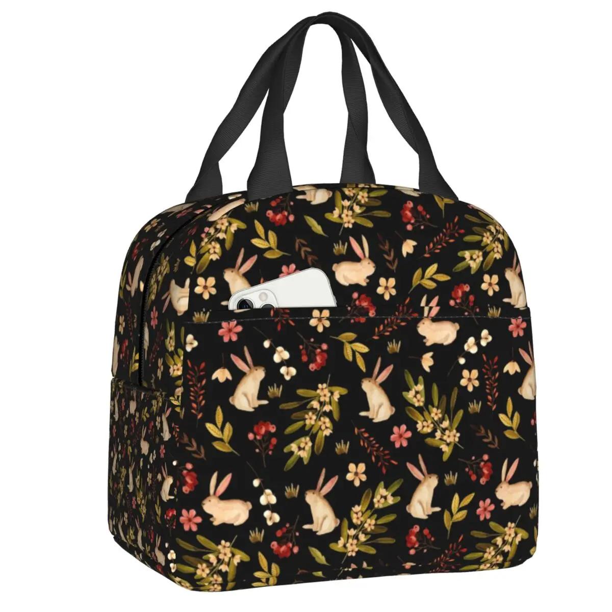 

Ланч-бокс с рисунком кролика для женщин, многофункциональный охладитель с кроликами, термосумка для еды, офисная работа 22x20x13CM чёрный