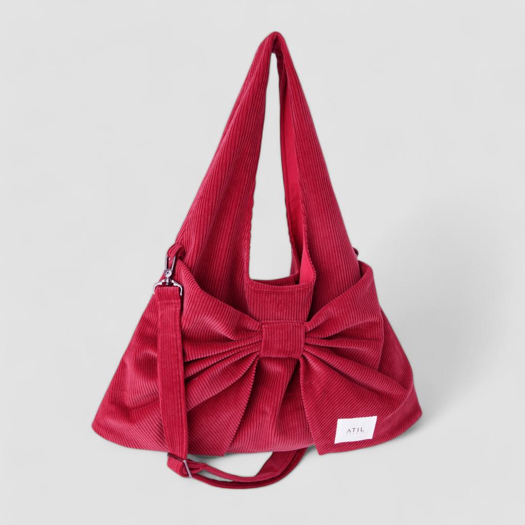 Atil Studio Corduroy Dewey Ribbon Hobo Shoulder And Crossbody Bag _ [Red]