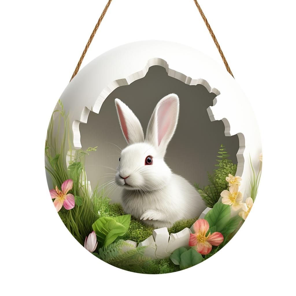 Cute Bunny Hole Wall Stickers Easter Rabbit Door Sign Wooden Rustic Hanging Pendant Welcome Sign Happy Easter Home Decoration