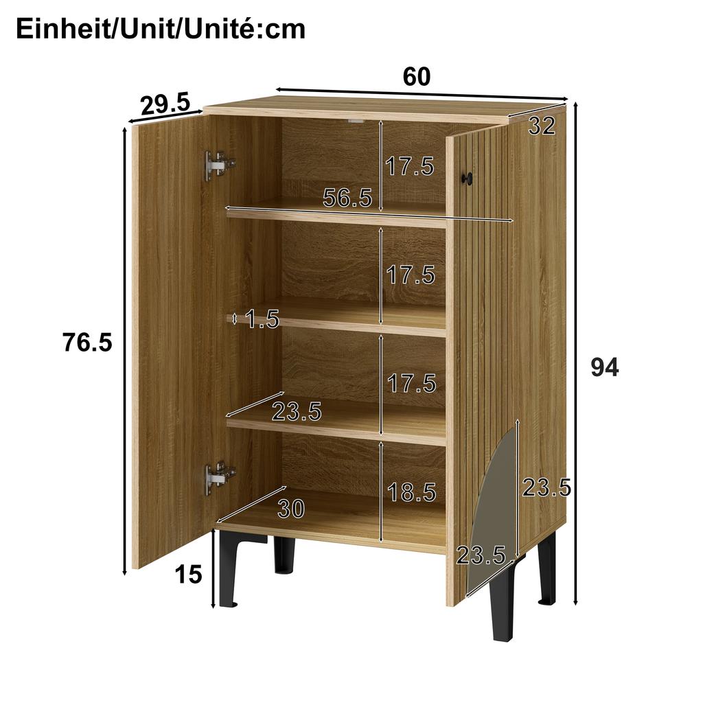 Modern Wooden Shoe Cabinet with Doors – Space-Saving Shoe Organizer with Shelf Compartments, Storage & Black PVC Frame, Elegant Design for Hallway