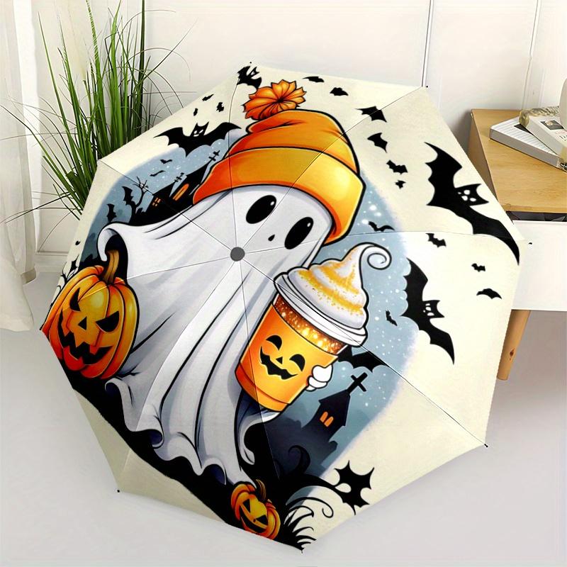 

1pc Halloween Cute Ghost Pattern Automatic 3-Fold Umbrella, 8 Steel Frames, High-Value Folding Umbrella, Suitable for Office, Travel and Outdoor