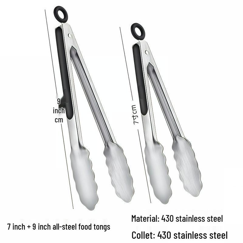 High-Temperature Resistant Stainless Steel Silicone Kitchen Tongs for Stir-Frying and Grilling