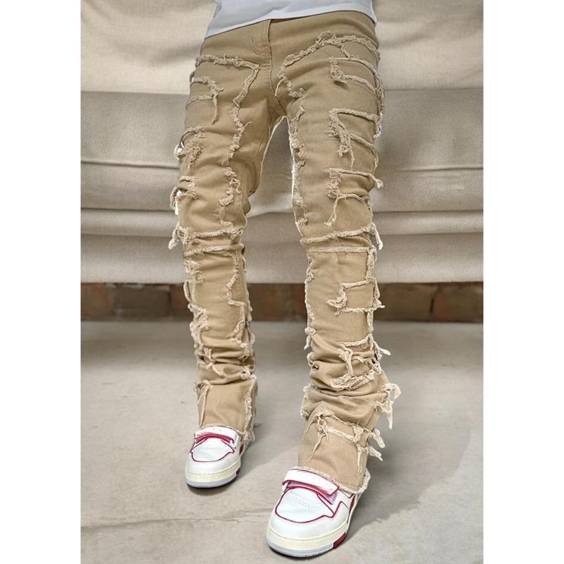 Fashion jeans women's new patch laminated straight trousers