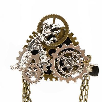 Steampunk Anime Mechanical Gear Brooch Hair Clip Metal Barrettes Unisex Punk Badge Chest Pin Halloween Party Accessory