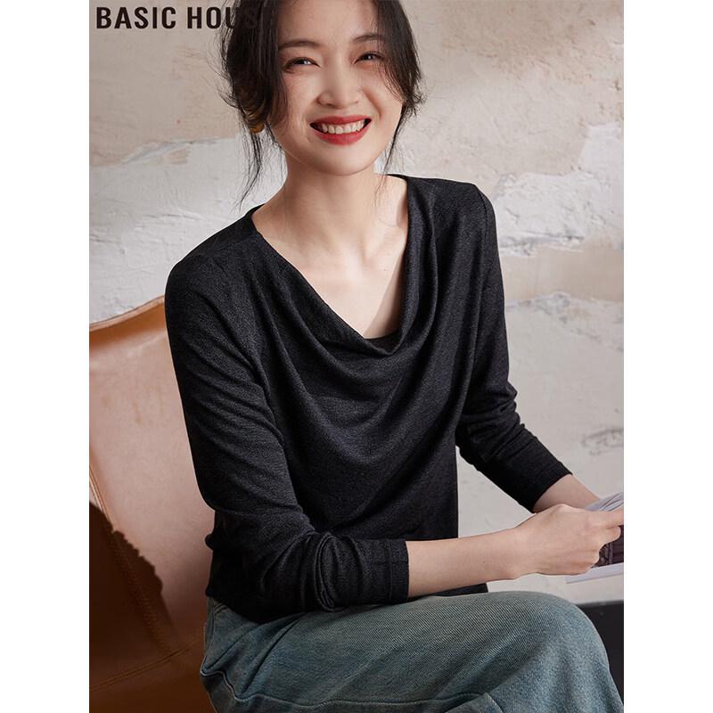 Basic House Draped Neck Long Sleeve T-shirt XL