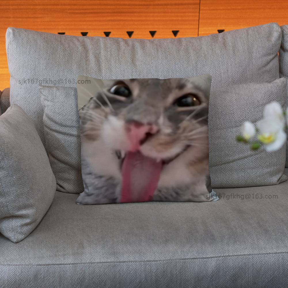 Funny Cat Meme Pillow Case Pillow Case Living Room Sofa Cushion Cover Suitable For Home Bedroom Room Decoration