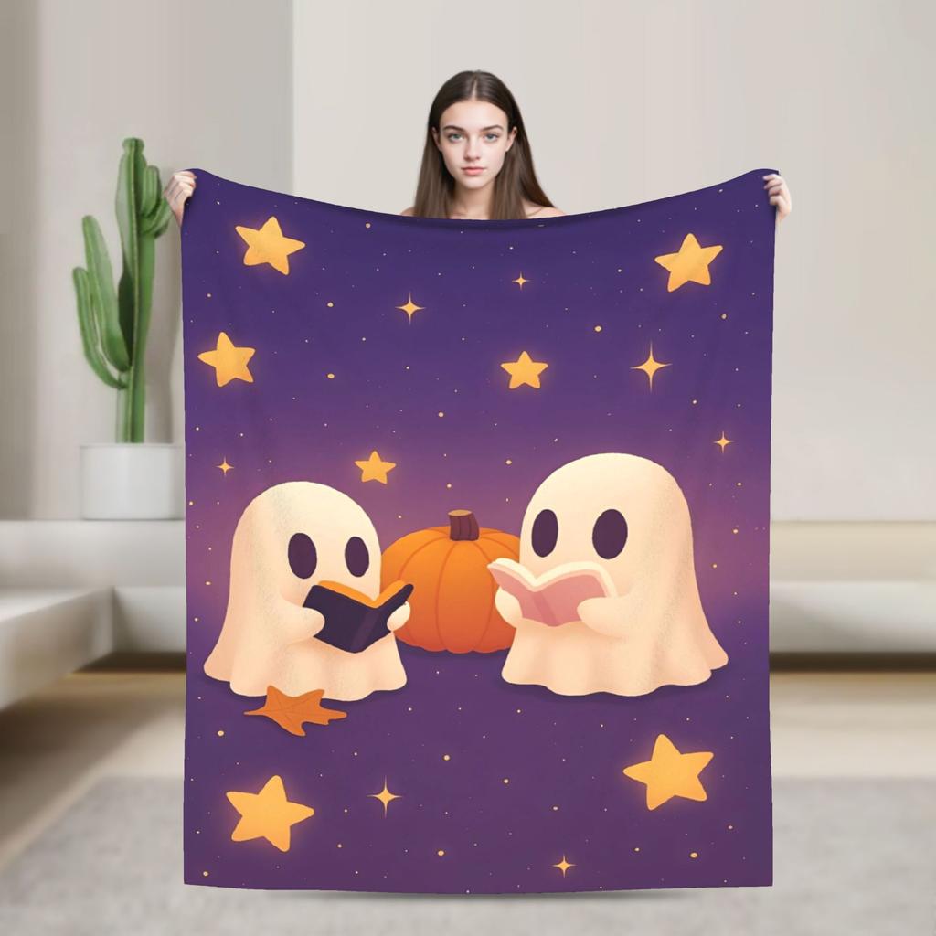 Ghost Reading Blanket Quality Warm Soft 2025 New Halloween Throw Blanket Winter Kid Adult Couch Chair Sofa Bed Fashion Bedspread