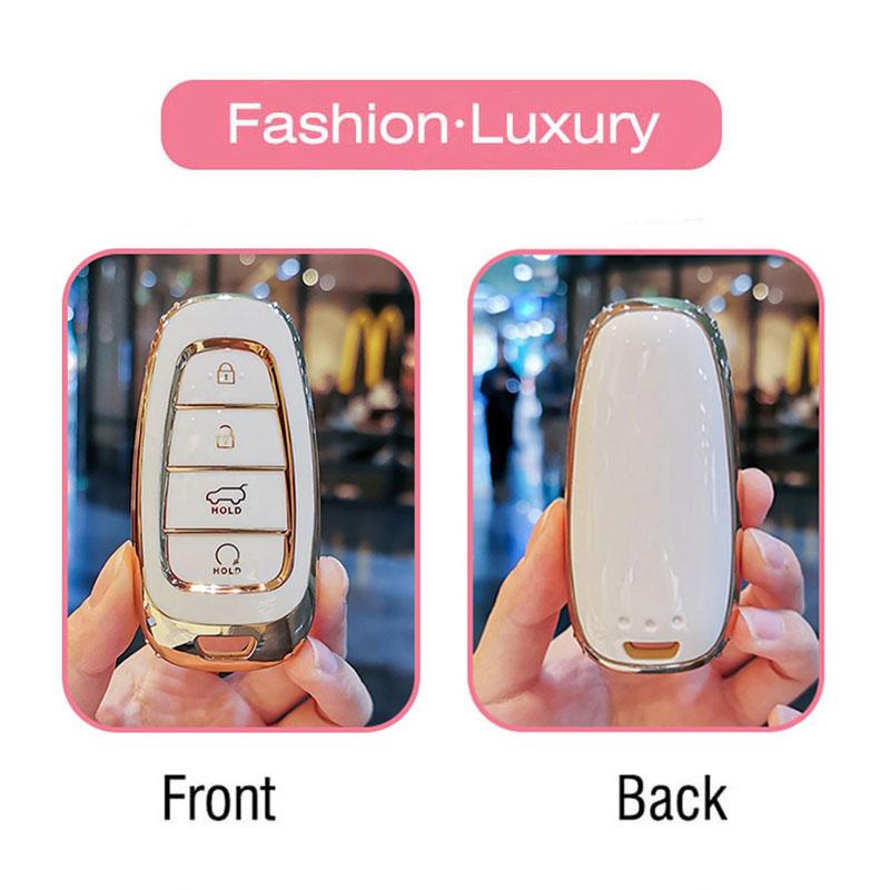 Fashion Plating Tpu Car Key Cover For Hyundai Santa Fe Tucson  Nexo Nx4 Atos Solaris Prime 4 Button Luxury Key Case