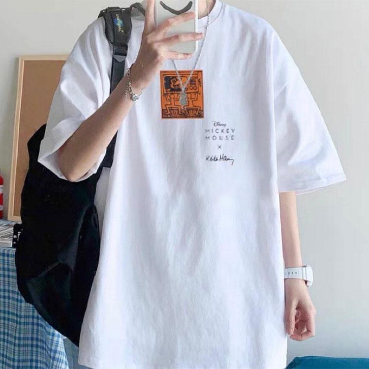 Li-Ning X Disney Mickey X Keith Haring Collection Printed Loose Round-Neck Short-Sleeve T-Shirt Men Tops White AHSR503-2