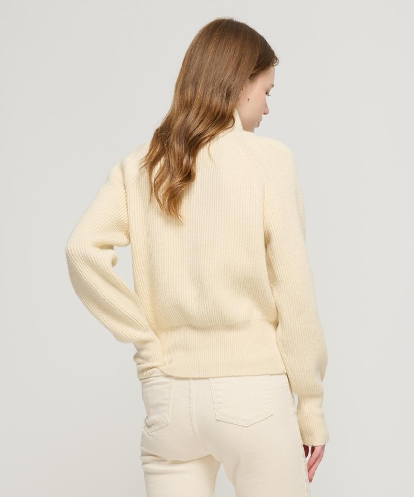 ROIDESROIS Raglan Half-Zip Collar Ribbed Knit (Cream)