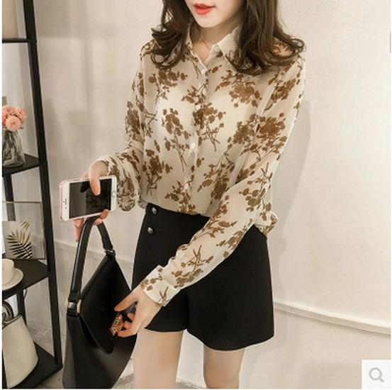Women's 2024 Chiffon Long Sleeve Korean Style Slimming Shirt - Trendy Loose Fit