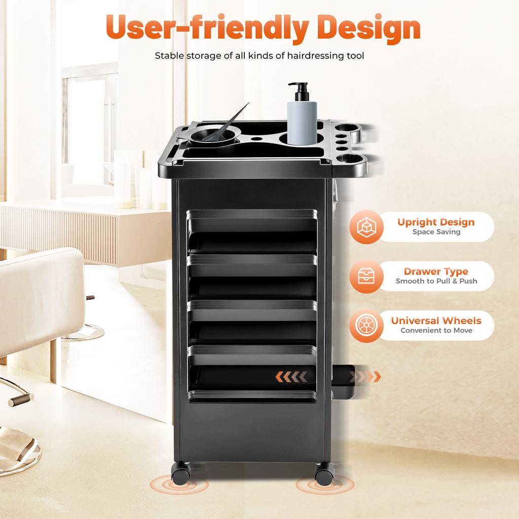 5-Tier Salon Rolling Cart with Wheels & 5 Drawers, Hair Stylist Trolley for Salon, Hairdresser, Tattoo Artist, Nail Technician