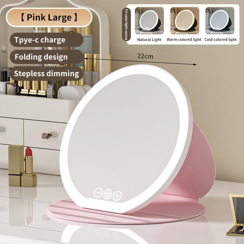 LED Makeup Mirror, Portable Mirror, Foldable with Light, Vanity Mirror, Desktop Fill Light Mirror