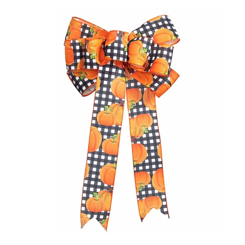 Thanksgiving Party Bow Decoration with Maple Leaf and Pumpkin Design DoubleLayer