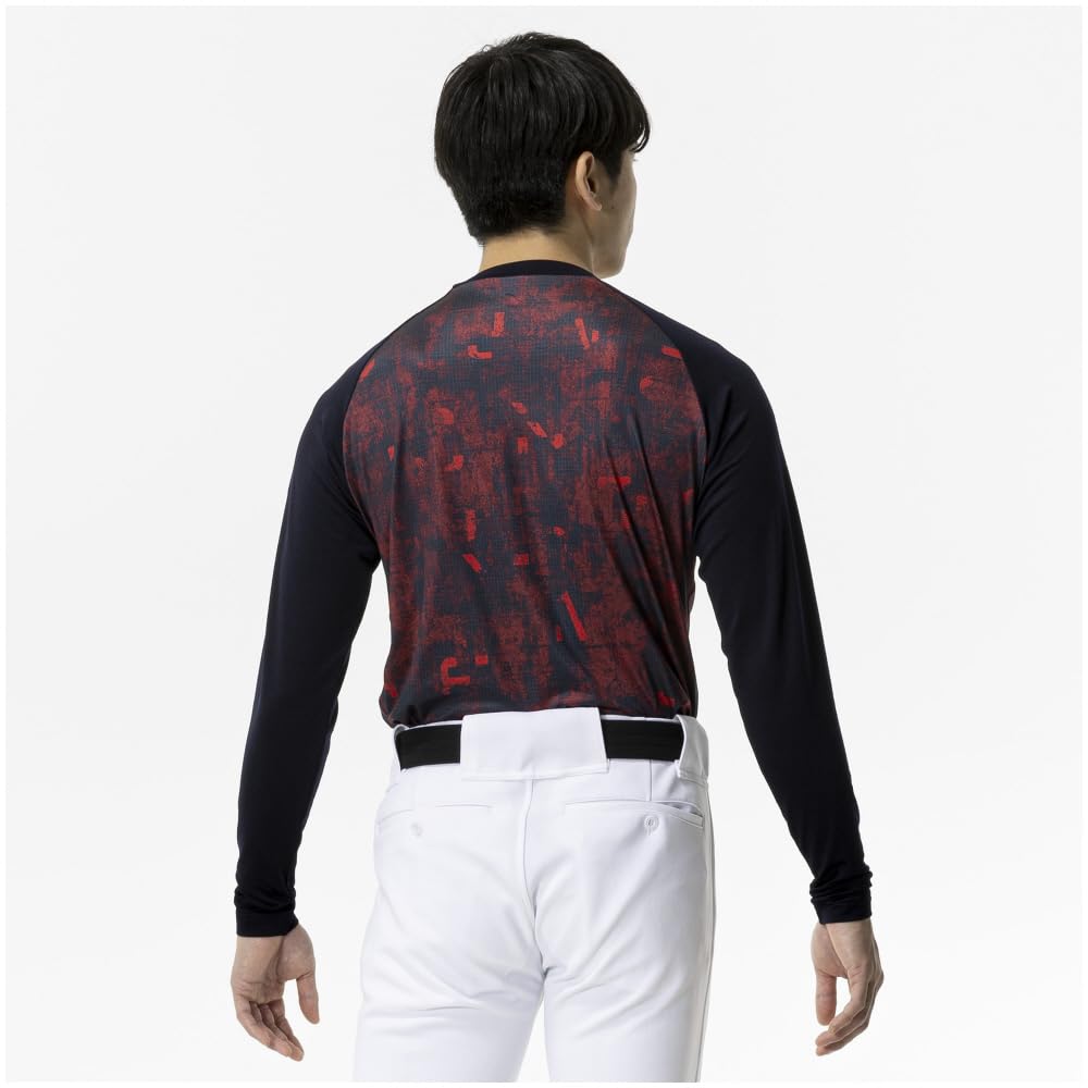 Mizuno Practice Graphic Undershirt Long Size Red Undershirt, Fleece-Lined (Low Neck, Sleeve), M,