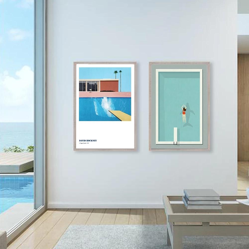 Abstract Minimalist Swimming Pool Holiday Illustration Office Decor Canvas Painting Wall Art Picture Poster Print Home No Frame