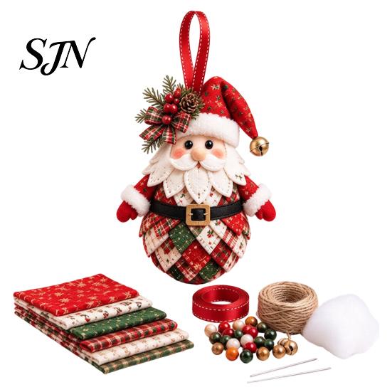 Handcrafted Holiday Display Items DIY Patchwork Ornament Kit for Christmas Decoration, Decorative Fabric Traditional Winter Charm Ornaments Craft Set